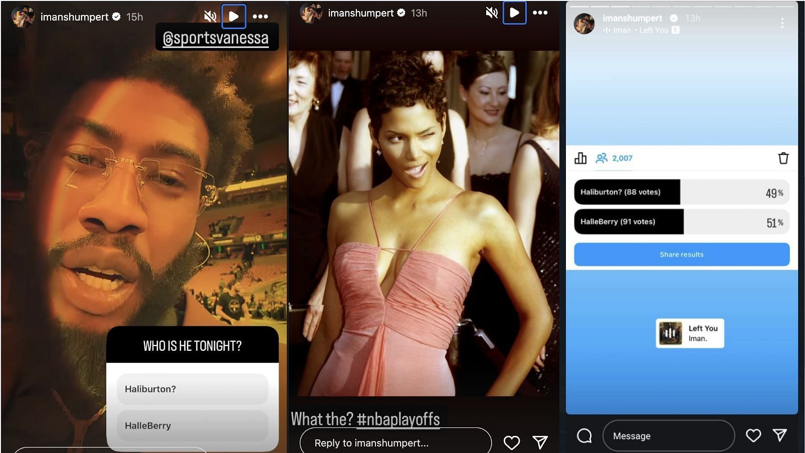 Shumpert put up a poll before the game, and "HalleBerry" was the player who showed up for the Pacers in Game 3.